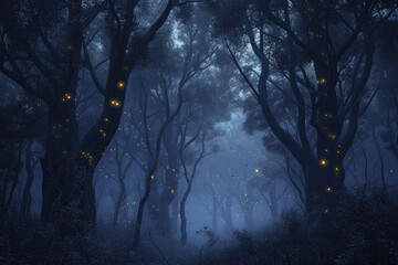 Starless Canopy: Ethereal Dance of the Luminescent Spirits