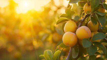 Harvest of ripe apricot on a branch in the garden, agribusiness business concept, organic healthy food and non-GMO fruits