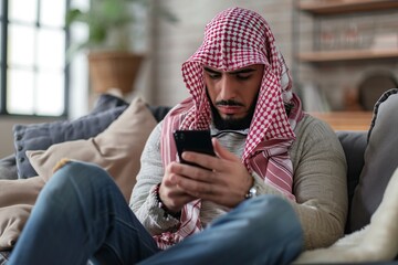 sad and upset man using smart phone navigation