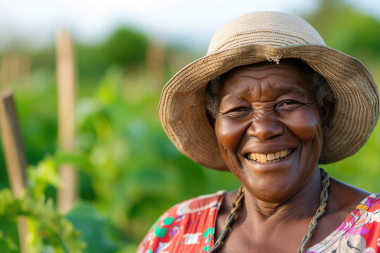 Smiling African Farmer in Sunhat