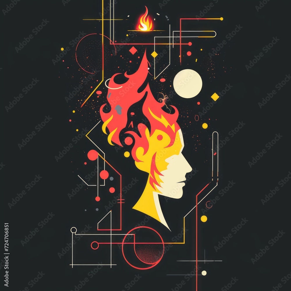 Poster T-shirt design featuring representation of a flaming mind