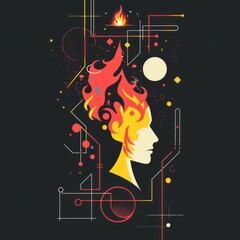 T-shirt design featuring representation of a flaming mind