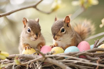 Selbstklebende Fototapeten Happy Easter Squirrels © Annika
