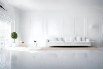 Fotobehang Develop a DIY guide for transforming a conventional living room into a trendy white oasis with sleek, minimalist decor © Tahira