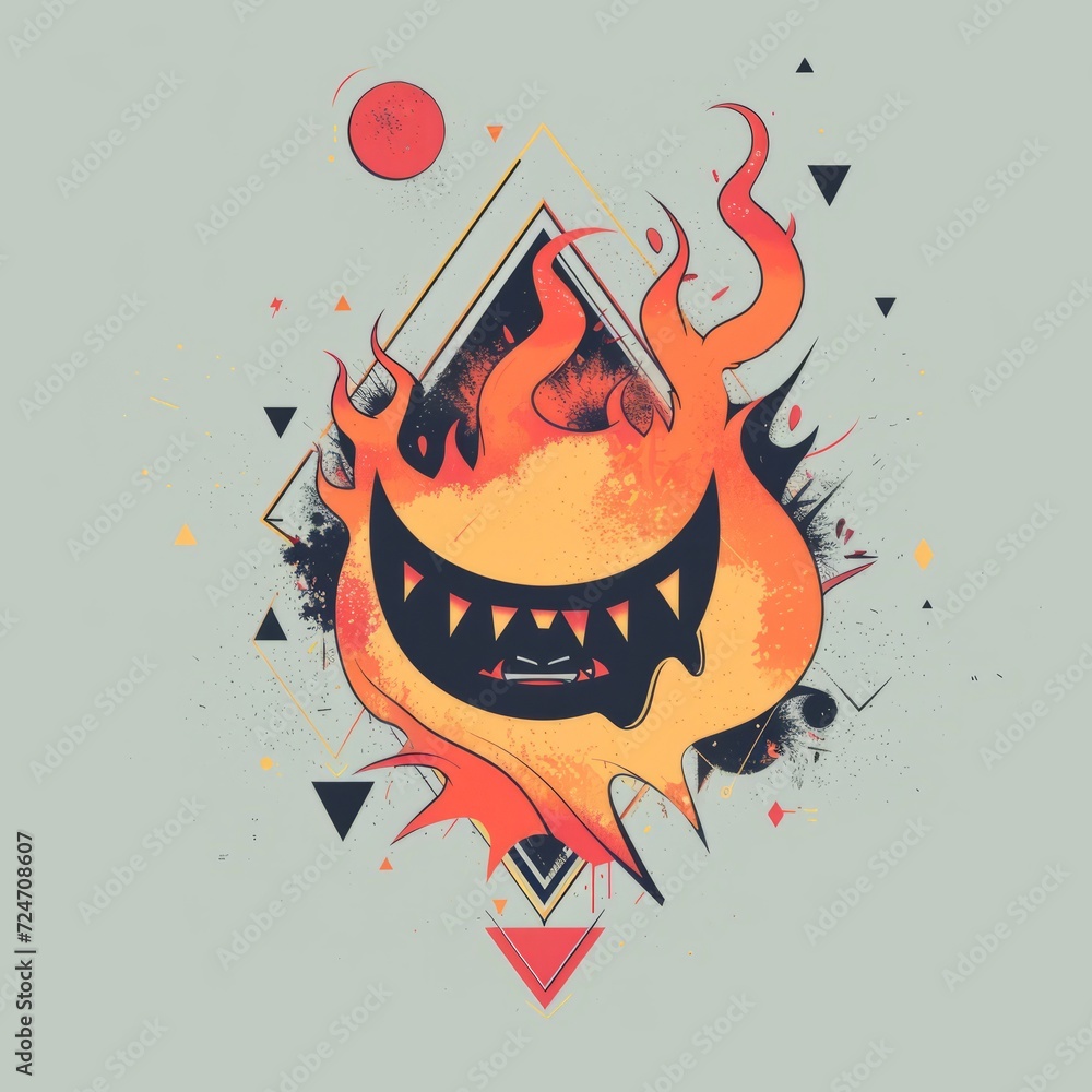 Poster t-shirt design featuring representation of a flaming guilt face