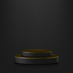 3D Luxury Black Two Step Podium With Golden Line