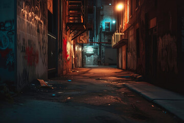 Fototapeta na wymiar Dimly Lit Alley: Urban Decay Chronicles