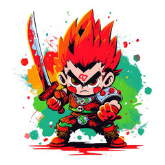 Fototapeta premium chibi warrior man brandishing a sword in anime style. Warrior Monster game character design image.