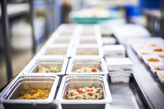 production line of frozen ready meals in trays