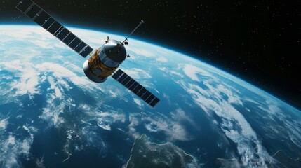Obraz premium Satellite Orbiting Earth, Technology Concept
