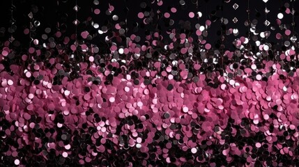 Obraz premium Glittering Pink and Black Confetti. Sparkling pink and black confetti scattered on a dark surface.