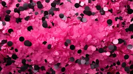Glittering Pink and Black Confetti. Sparkling pink and black confetti scattered on a dark surface.
