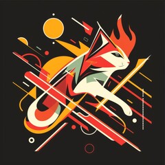 T-shirt design featuring representation of a flaming racing cat