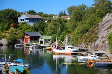 Fototapeta na wymiar Sotra island summer harbor in Norway