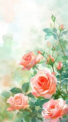 Pastel Watercolor Roses with Soft Background. Elegant roses in watercolor with pastel hues and gentle backdrop.