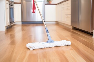 mop cleaning a shiny hardwood floor