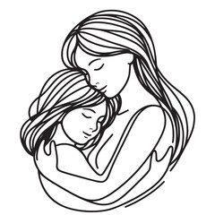 Line drawing of mother is hugging her daughter