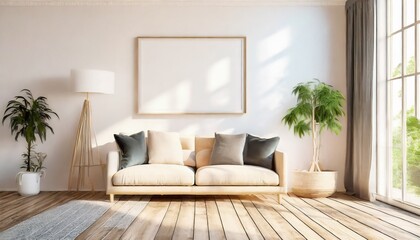 mock up interior in scandinavian style with a sofa 3d rendering