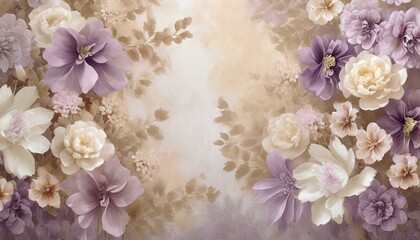 decorative floral backdrop in purple and beige colors flowers background for wedding photo album beautiful mural 