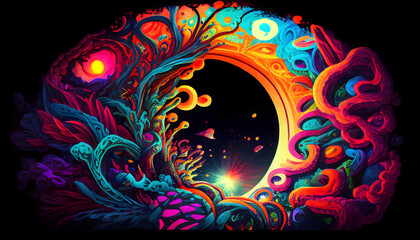 Abstract colorful psychedelic acid trip portal. Generative AI.