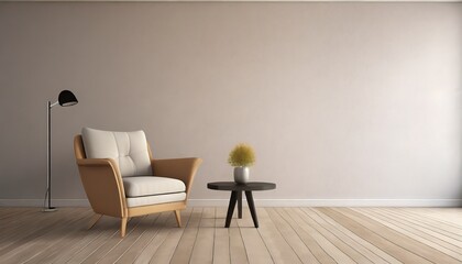 interior with an armchair and a little table on a background of an empty wall 3d render 3d illustration