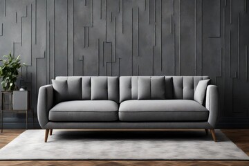 Modern fabric sofa with wooden legs, in a gray and dark grey color combination