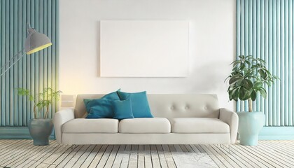Fototapeta na wymiar mock up poster in the interior of the living room with a sofa trend color 3d