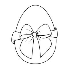 An Easter egg tied with a ribbon. Contoured Easter drawing.Coloring eggs.
