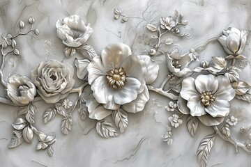 3d wallpaper ceiling silver flower marble background