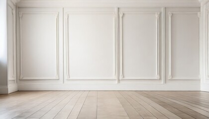 close up of decorative moulding white baseboard in empty room with copy space - obrazy, fototapety, plakaty