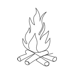 Continuous one line drawing of bonfire single line art vector illustration and Editable stroke.