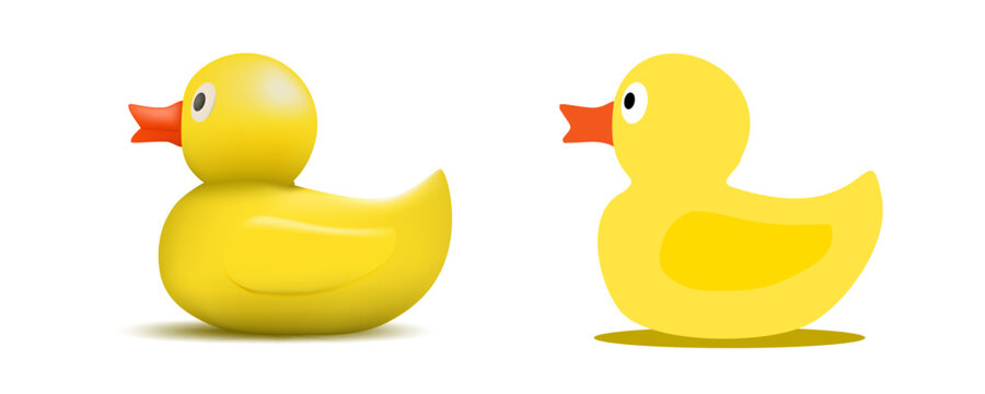 3D Rubber Yellow Bath Duck On White Background