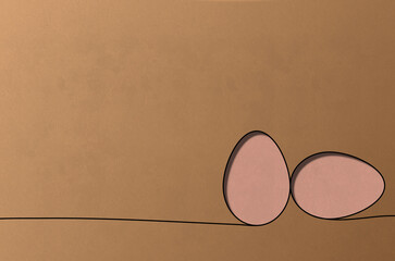 Paper cut of two eggs with one line drawing. Illustration for Easter or farmer products.