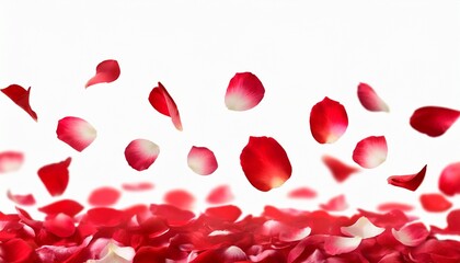 floating red rose petal isolated on white background concept for love greetings on valentines day and mothers day space for text rose for love beautiful floral overlay with flying pink petals at tr