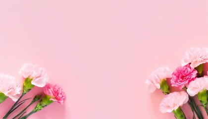 pink carnations on pink background banner with flowers in pastel colours