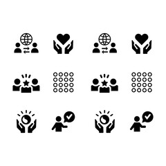 Community icon set. Solid icon collection. Containing equality, culture, languages, tolerance, difference, belonging, human rights and ethnicity icons.