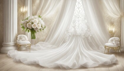 wedding background with light bridal textile