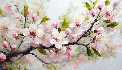 a branch of cherry blossoms on a white background with pale pink flowers mural art murals mural for interior printing