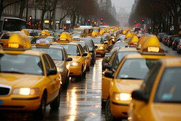 Taxi Drivers' Strike Ignites a Cascade of Yellow Cabs on Rainy European Streets