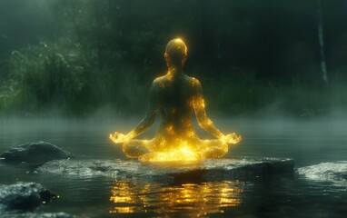 A spirally swirling energy field around a meditating person.