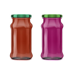 Glass Jar With Red Taco Sauce Or Tomato Ketchup