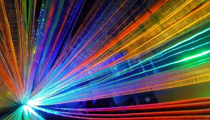 colorful fiber optic cables showing internet connection