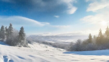 Fototapeta na wymiar illustration of a winter wonderland landscape with snow