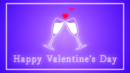 Two Glowing glasses of champagne with heart bubbles