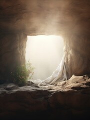 Resurrection Of Jesus Christ, Tomb Empty, Easter, copy space - generative ai
