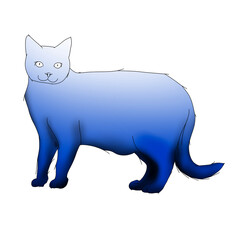 Blue Cat Cartoon Illustration Standing and Looking
