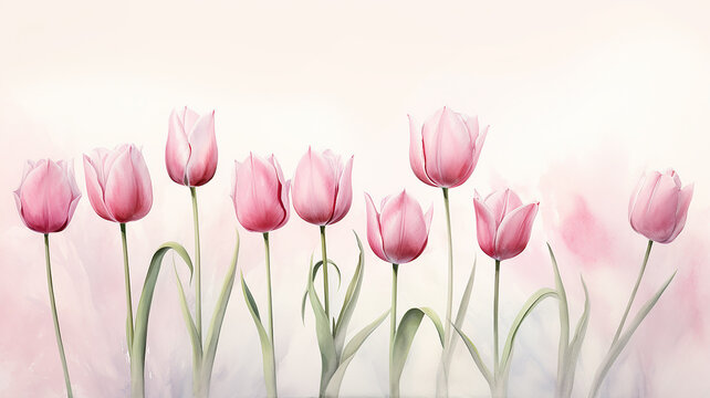 Delicate pink tulips, a symbol of love and happiness, a fragrant spring flower bed, a romantic gift for March 8th