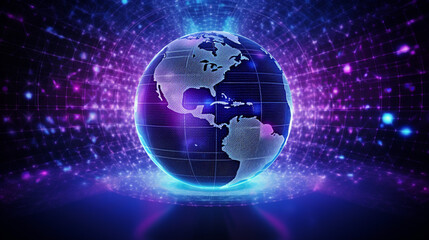 World wide cyber security and data transfer safety earth globe map.
