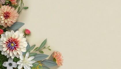 copy space for text banner with colorful flowers decorative floral mockup wall background horizontal corner floral background for wedding greeting card banner