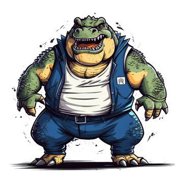 Mutant Crocodile Monster cartoon image. Monster Crocodile man Generative AI